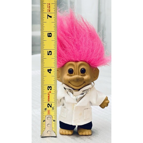 VTG Russ 5" Troll Doll Pink Hair Doctor Healthcare Worker Stethoscope Lab Coat - Picture 7 of 9